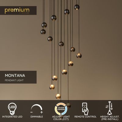Lucide MONTANA - Pendant light - LED Dim. - CCT - 16x5,7W 2700K/4000K - Suitable for double-height spaces and high ceiling - Coffee - Premium